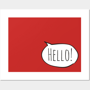 Cheerful HELLO! with white speech bubble on red Posters and Art